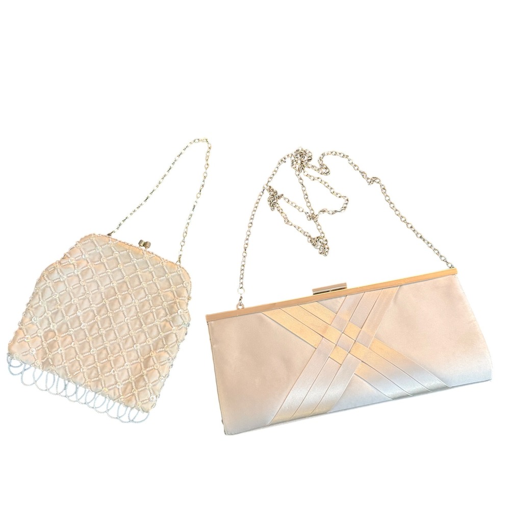 Vintage Beaded Clutch Purse Evening Bag‎ Hand Made Hong Kong Cream Sequin